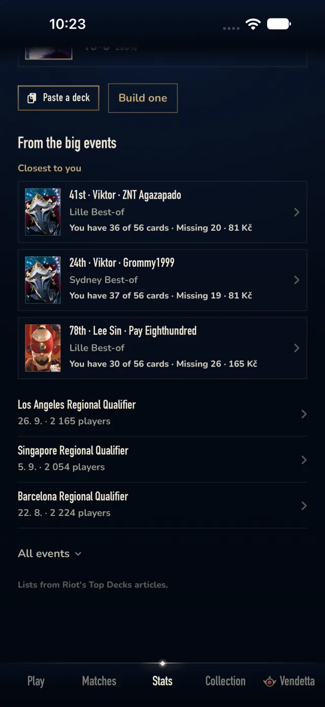 Regional Qualifier decklists with how many of the cards you own