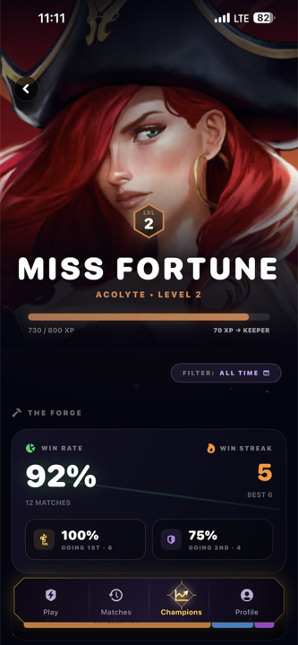 Riftbound win rate by Legend in the Aethos counter app